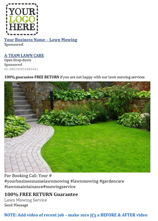 facebook template lawn mowing business