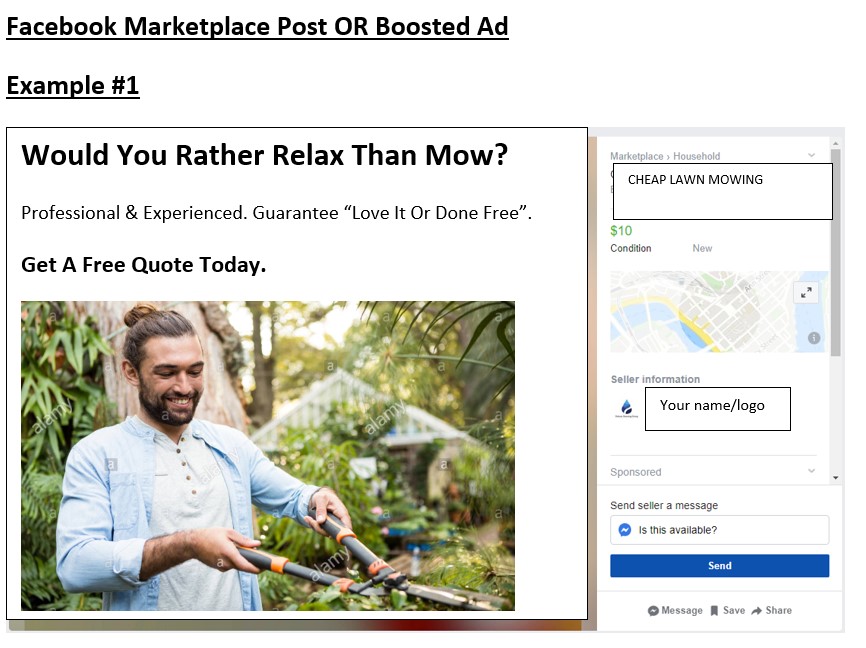 example marketing strategies facebook marketplace clientsnow for lawn mowing business 001